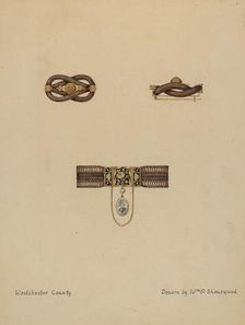 Brooch and Bracelet with Portrait, c. 1936. Creator: William P. Shearwood