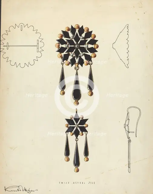 Brooch and Earring, 1935/1942. Creator: Kurt Melzer.