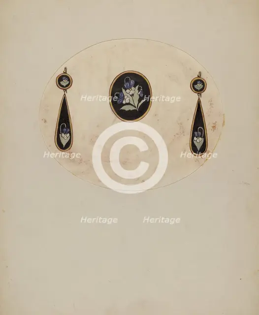 Brooch and Earrings, c. 1936. Creator: G.A. Ayers.