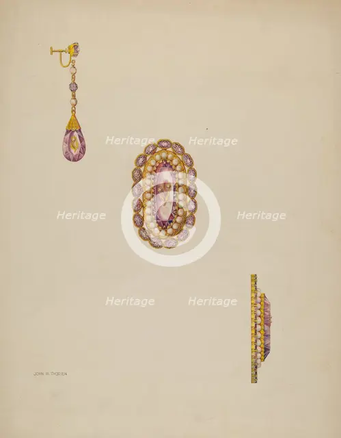 Brooch and Earrings, c. 1936. Creator: John Thorsen.