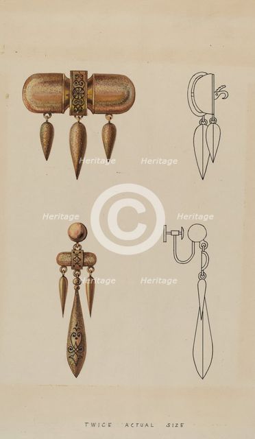 Brooch and Earrings, c. 1936. Creator: Kurt Melzer.