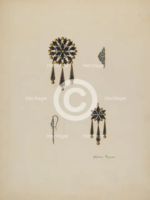 Brooch and Earrings, c. 1936. Creator: Stanley Mazur.