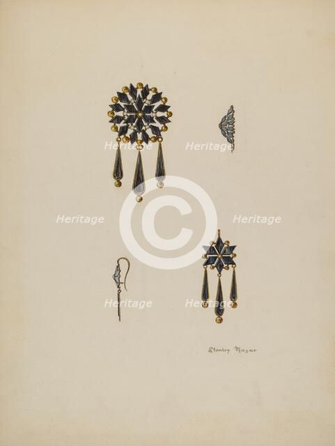 Brooch and Earrings, c. 1936. Creator: Stanley Mazur.