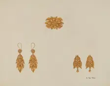 Brooch and Earrings, c. 1937. Creator: Vera Van Voris