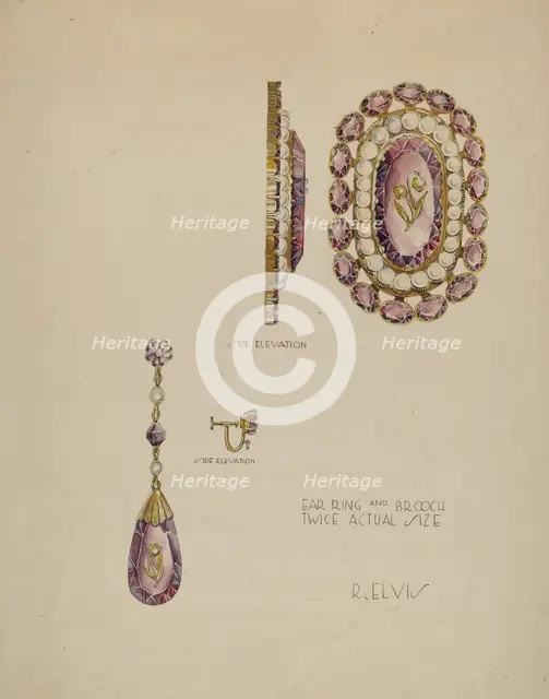 Brooch and Earrings, c. 1941. Creator: Roberta Elvis.