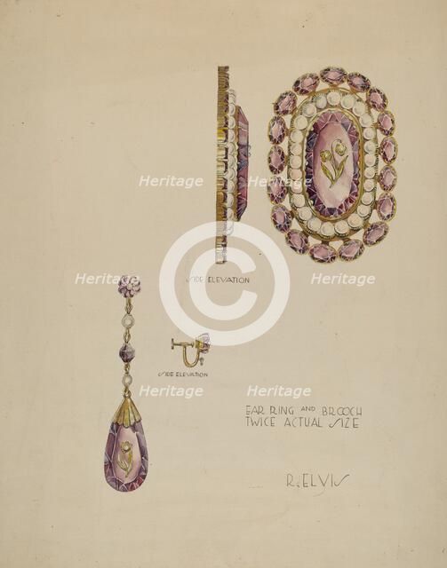 Brooch and Earrings, c. 1941. Creator: Roberta Elvis.