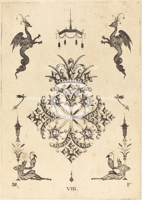 Brooch with Fantasy Animals at Top and Fauns with Vases at Bottom, 1596. Creator: Daniel Mignot.