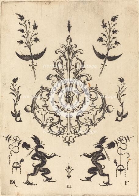 Brooch with Sprigs at Top and Griffins with Trophies at Bottom, 1596. Creator: Daniel Mignot.