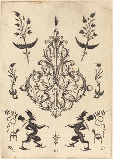 Brooch with Sprigs at Top and Griffins with Trophies at Bottom, 1596. Creator: Daniel Mignot