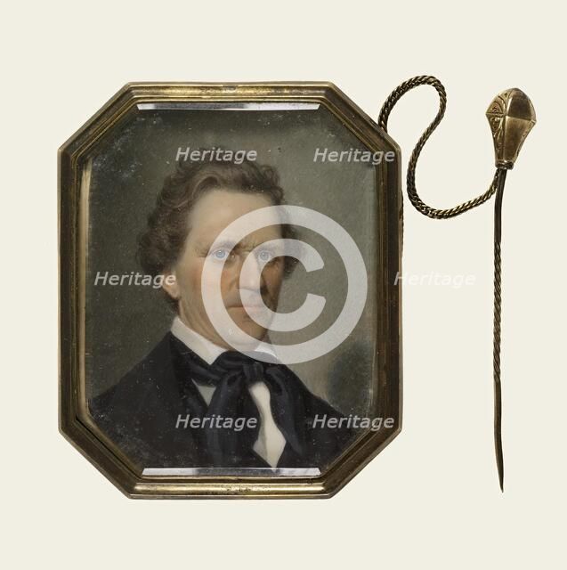 Brooch with Portrait Miniature of a Man, 1840-1849. Creator: Unknown.