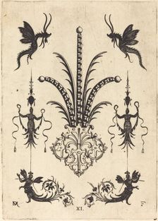 Brooch with Table-Stones, Winged Animals at Top, and Winged Human Beings at Bottom, 1596. Creator: Daniel Mignot