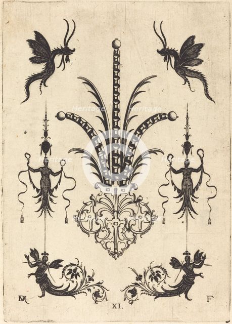 Brooch with Table-Stones, Winged Animals at Top, and Winged Human Beings at Bottom, 1596. Creator: Daniel Mignot.