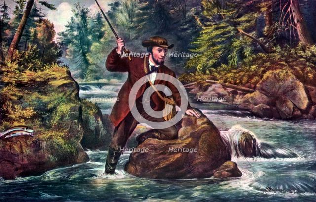 'Brook Trout Fishing', 1862.Artist: Currier and Ives