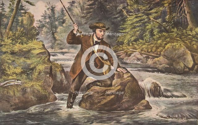 Brook Trout Fishing, pub. 1862, Currier & Ives (Colour Lithograph)