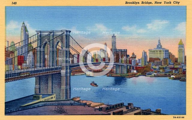 Brooklyn Bridge, New York City, New York, USA, 1937. Artist: Unknown
