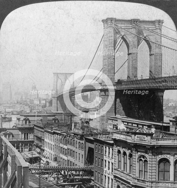 Brooklyn Bridge, New York, USA, 1901.Artist: Underwood & Underwood