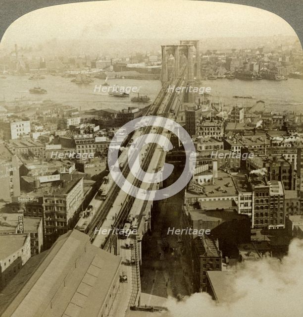 Brooklyn Bridge, New York, USA.Artist: Underwood & Underwood