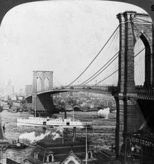 Brooklyn Bridge, New York, USA, early 20th century.Artist: Underwood & Underwood
