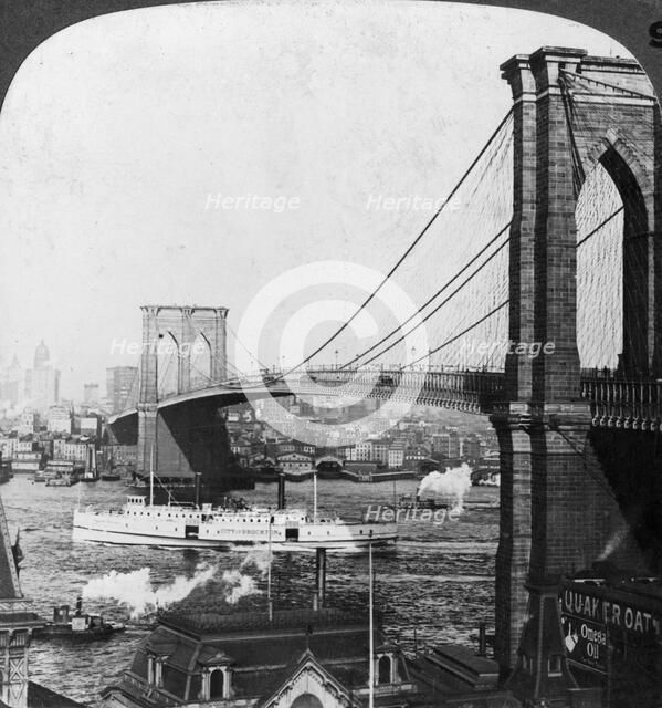 Brooklyn Bridge, New York, USA, early 20th century.Artist: Underwood & Underwood