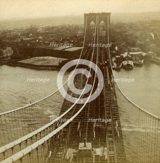 Brooklyn from one of the towers of the Suspension Bridge, New York, USA.Artist: Kilburn Brothers