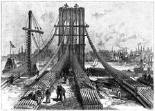 Brooklyn Suspension Bridge, New York, USA: cable anchorage on the Brooklyn shore, 1883. Artist: Anon