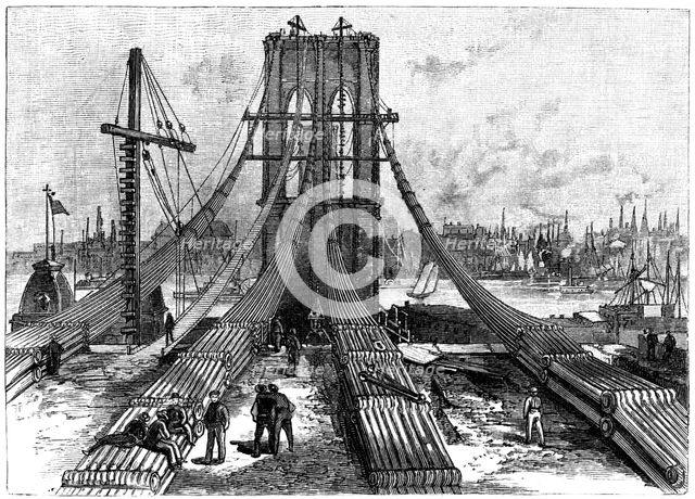 Brooklyn Suspension Bridge, New York, USA: cable anchorage on the Brooklyn shore, 1883. Artist: Anon
