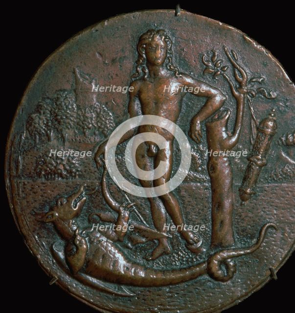 Bronze medallion of the Greek god Apollo and the serpent Python, 15th century. Artist: Antonio de Brescia