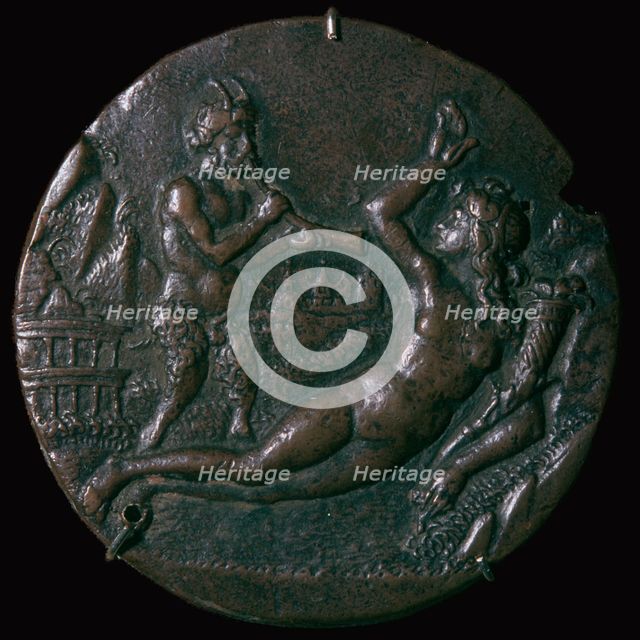 Bronze medallion of 'Abundance and a Satyr', 15th century. Artist: Antonio de Brescia