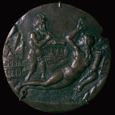 Bronze medallion of Abundance and a Satyr 15th century. Artist: Antonio de Brescia