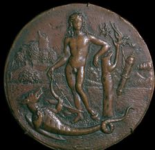 Bronze medallion of Apollo and the serpent Python, 16th century