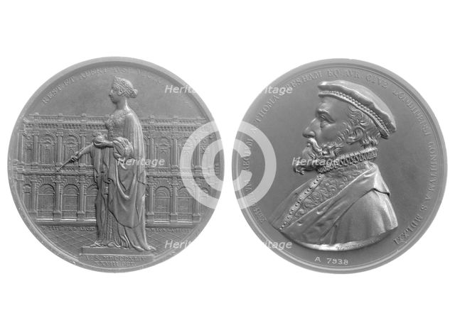 Bronze medallions of Queen Victoria and Sir Thomas Gresham, 1844. Creator: Unknown.