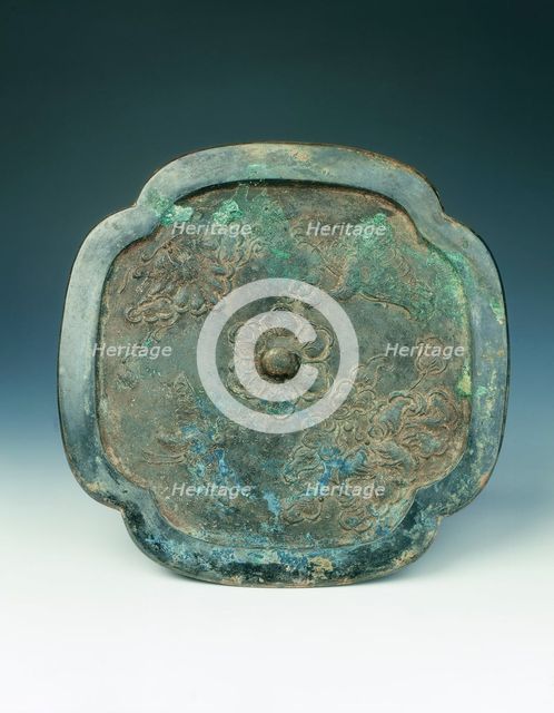 Bronze mirror with phoenix, stork and peonies, Northern Song dynasty, China, 11th century. Creator: Unknown.