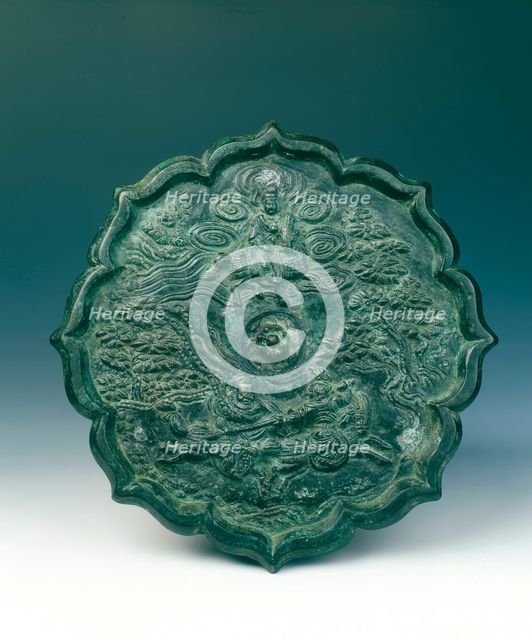 Bronze mirror showing two fighting horsemen, China, 1180-1279. Creator: Unknown.