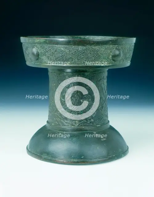 Bronze offertory stand with landscape decoration, Ming dynasty, China, 1485. Creator: Unknown.