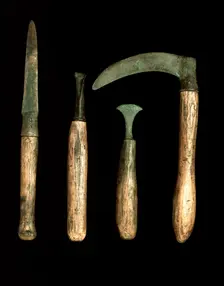 Bronze Age tools, with modern handles. Creator: Unknown