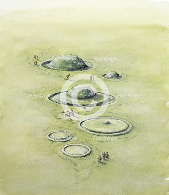 Bronze Age barrow types, Bronze Age, (c1990-2010). Artist: Peter Dunn.
