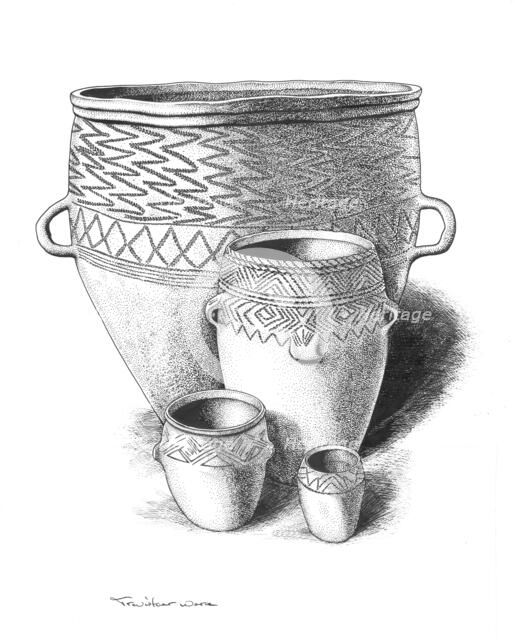 Bronze Age pottery. Artist: Peter Dunn.