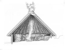 Bronze Age round house. Artist: Peter Dunn