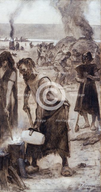 Bronze and iron, sketch for the amphitheatre of palaeontology at the Museum of Natural...Paris, 1897 Creator: Fernand Cormon.