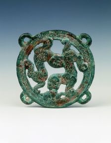 Bronze applique with tigers and boar design, Eastern Zhou dynasty, China, 5th century BC. Creator: Unknown