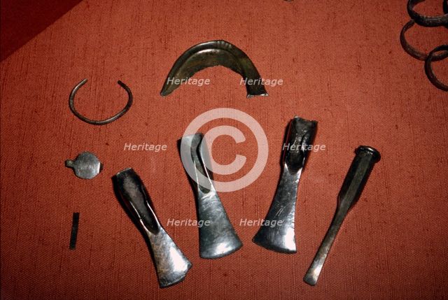 Bronze Artefacts Chisel, Axes, Sickle from Bavaria, South Germany, Bronze Age, 12th-8th century BC. Artist: Unknown.