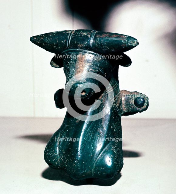 Bronze bull's head from a cauldron, Rynkeby Bog, Denmark, c4th century BC. Artist: Unknown