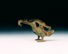 Bronze cormorant with a fish in its beak, Eastern Han dynasty, China, 25-220. Creator: Unknown