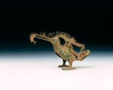Bronze cormorant with a fish in its beak, Eastern Han dynasty, China, 25-220. Creator: Unknown