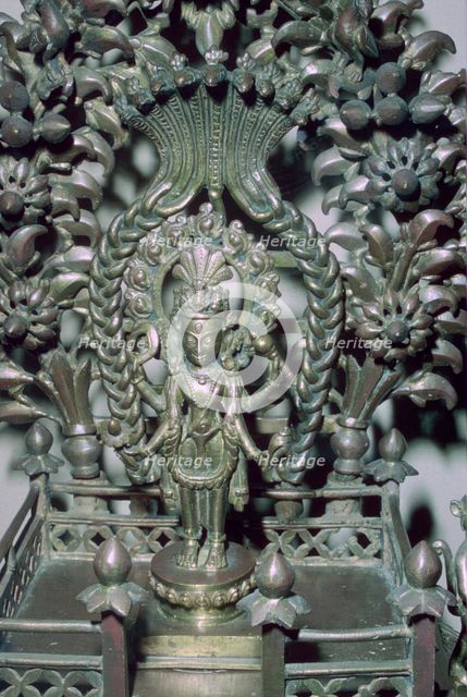 Bronze figure of Vishnu, protected by a many-headed serpent. Artist: Unknown