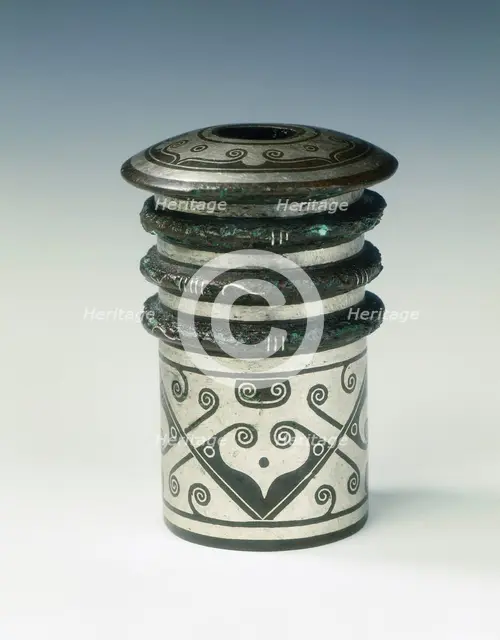 Bronze fitting with silver inlays, Eastern Zhou dynasty, China, 4th-3rd century BC. Creator: Unknown.