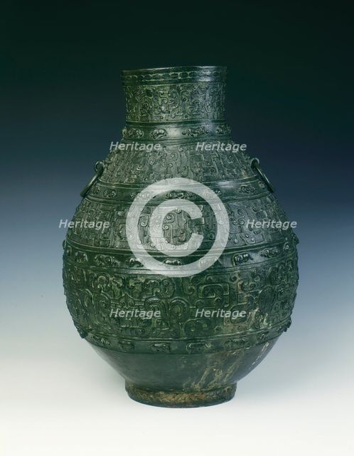 Bronze hu with animals and humans, Late Spring and Autumn, China, 5th century BC. Creator: Unknown.