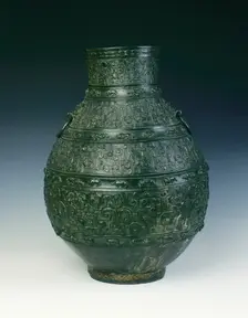 Bronze hu with animals and humans, Late Spring and Autumn, China, 5th century BC. Creator: Unknown