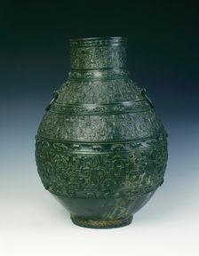 Bronze hu with animals and humans, Late Spring and Autumn, China, 5th century BC. Creator: Unknown