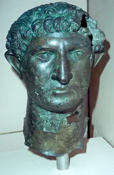 Bronze head from a statue of the Roman Emperor Hadrian, Roman Britain, 2nd century